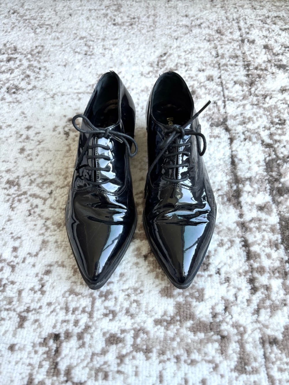 Baldinini Italy Made Pointed Black Patent Leather Oxford Lace-Up Shoes (Size 6) - Picture 4 of 10